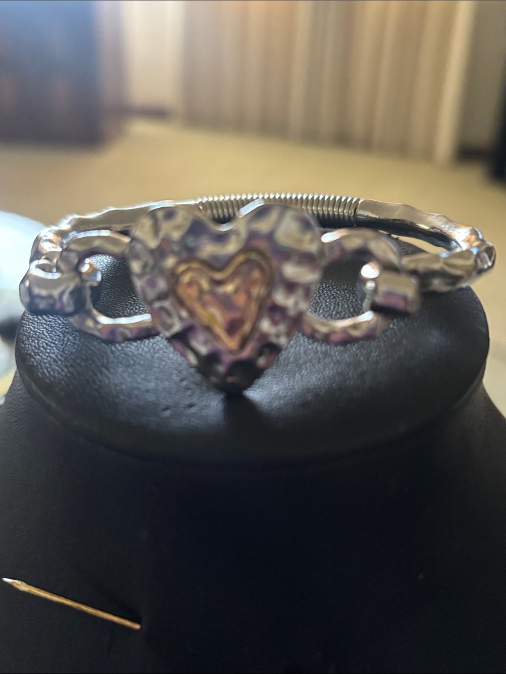 Silver Heart with gold accent Link Bracelet with hook clasp